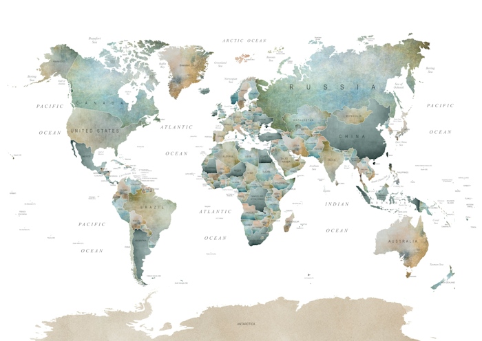 Buy World Map Muted Tones Wallpaper Happywall