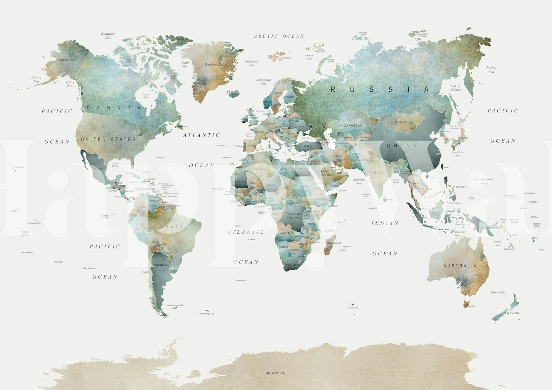 Buy World Map Muted Tones Wallpaper | Happywall