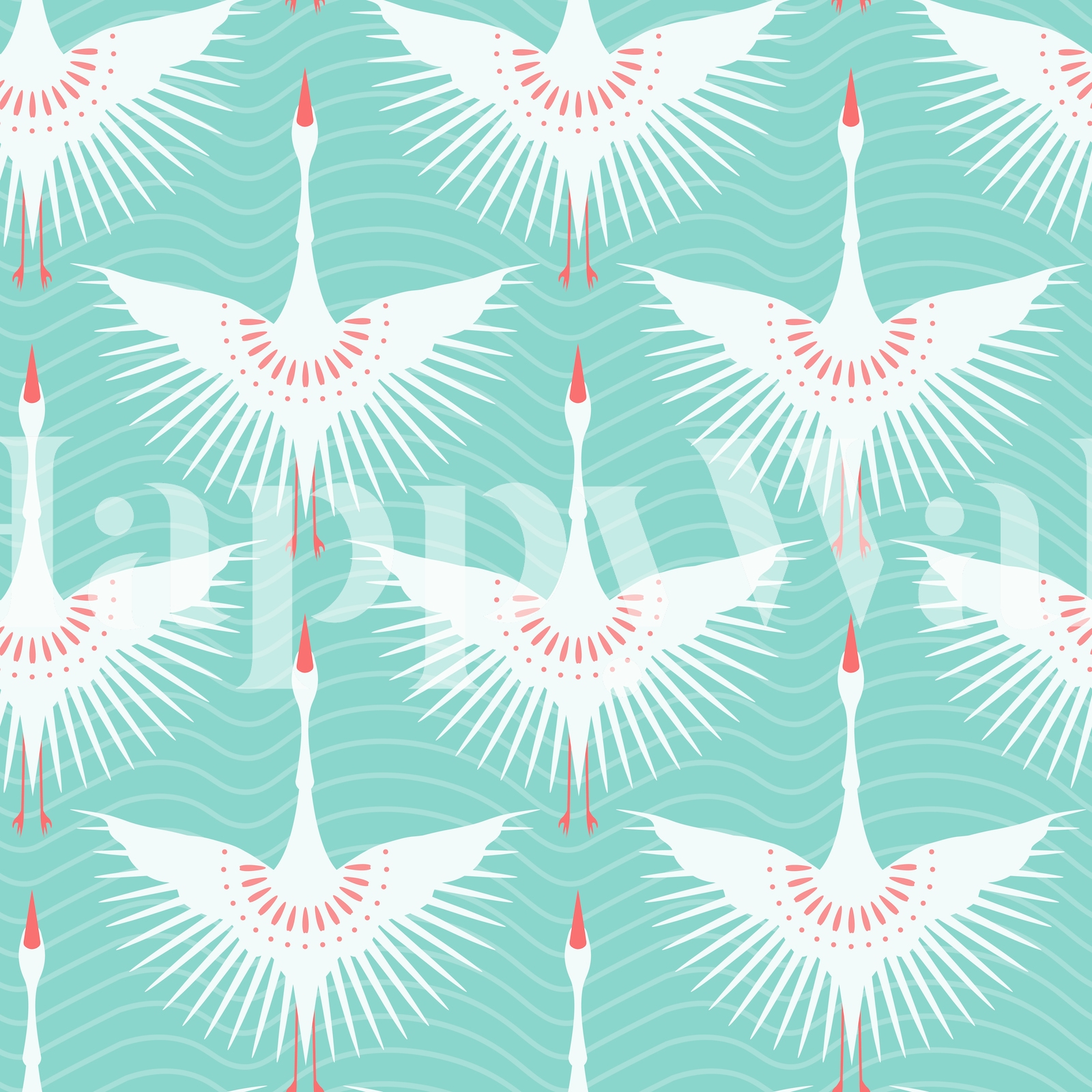 Art Deco Cranes Mint Wallpaper