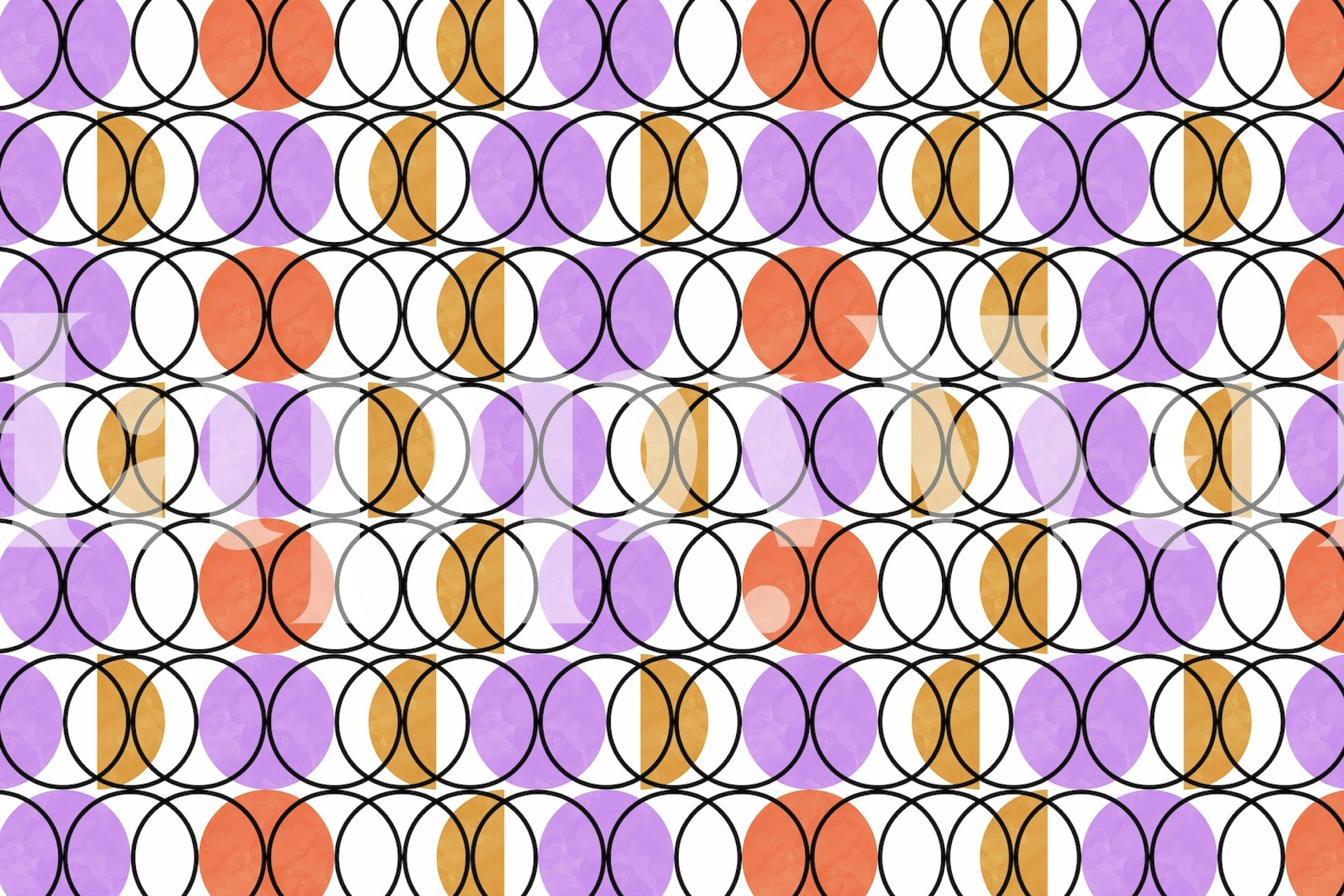 Colorful geometric circles in orange, purple, and yellow on a white background wallpaper