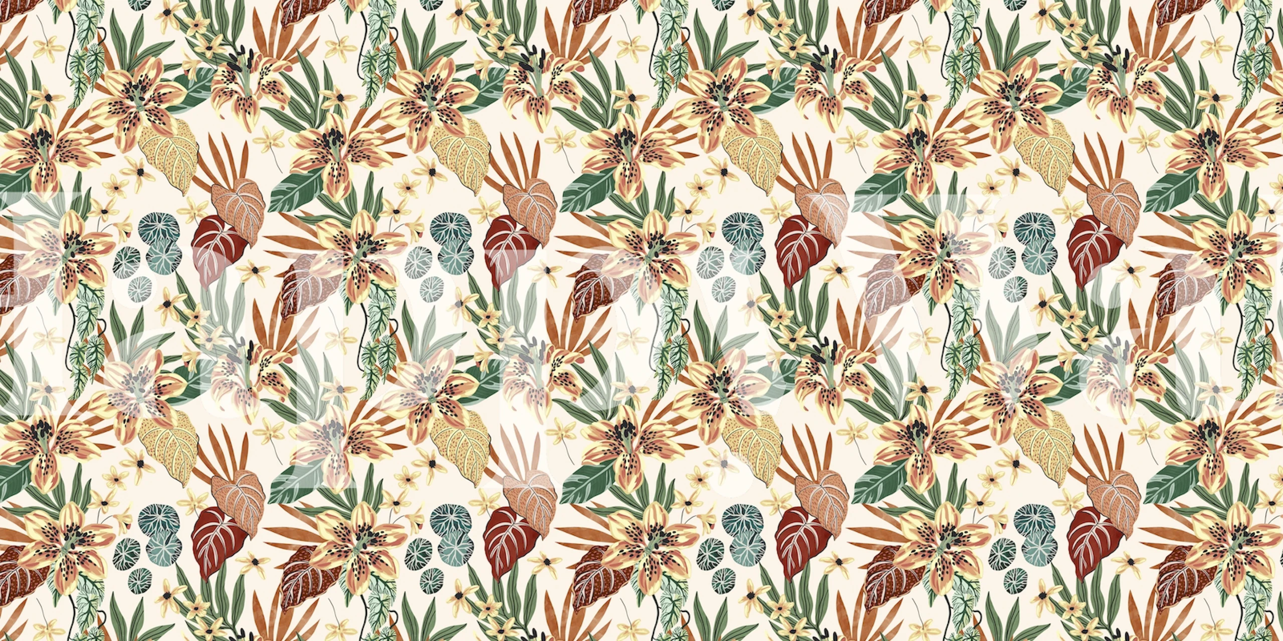Tropical leaves and flowers in earthy tones wallpaper