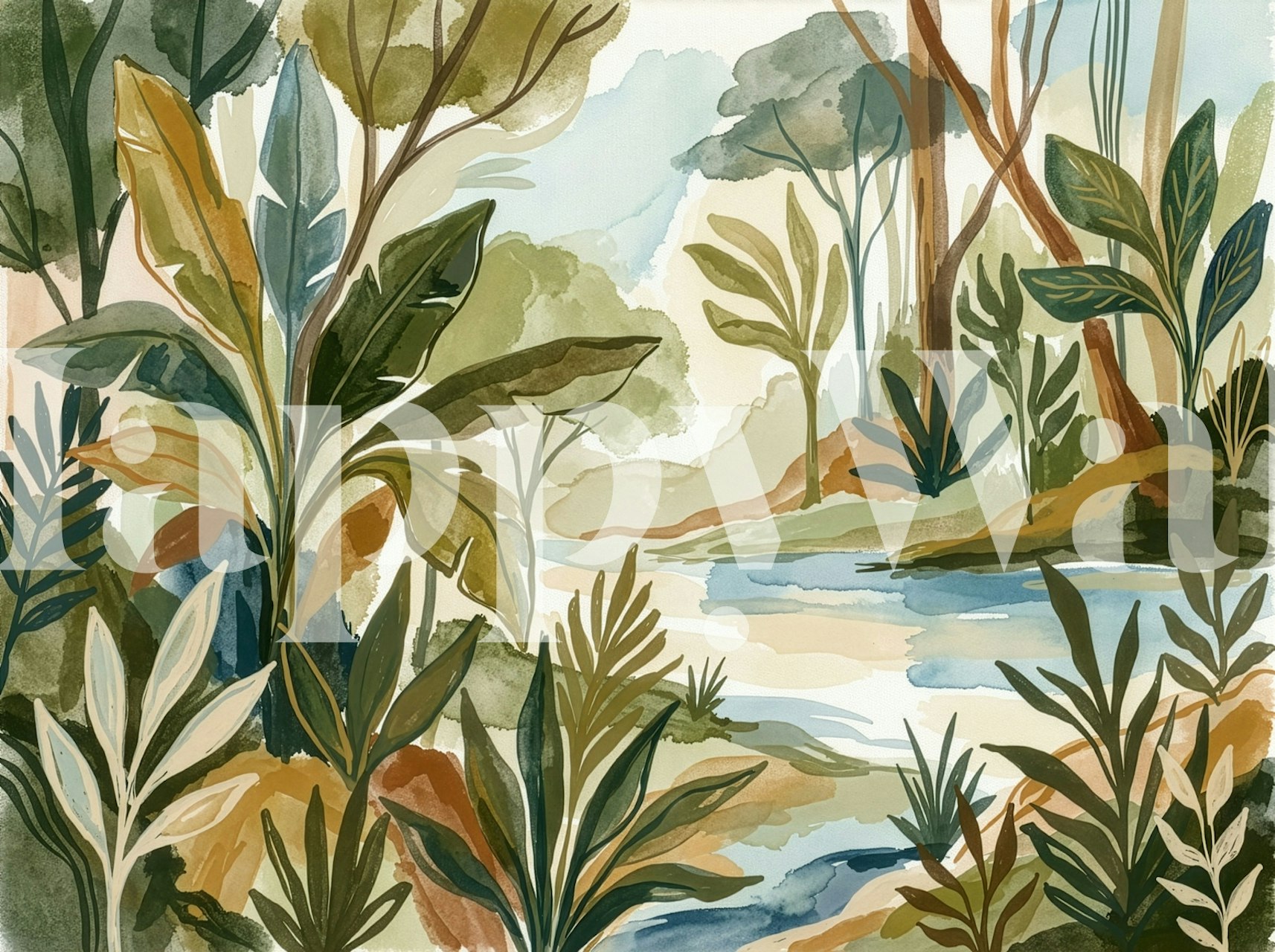 Modern floral garden wallpaper design in a room