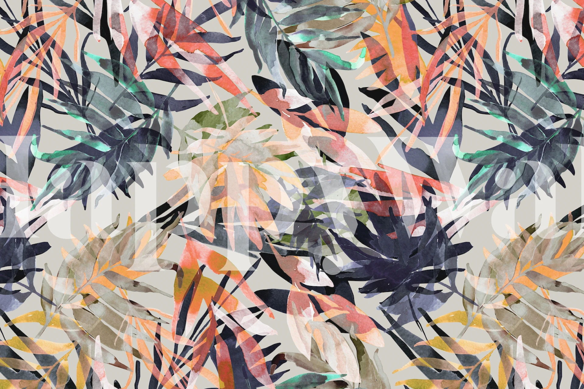 Colorful modern leaf jungle illustration wall mural