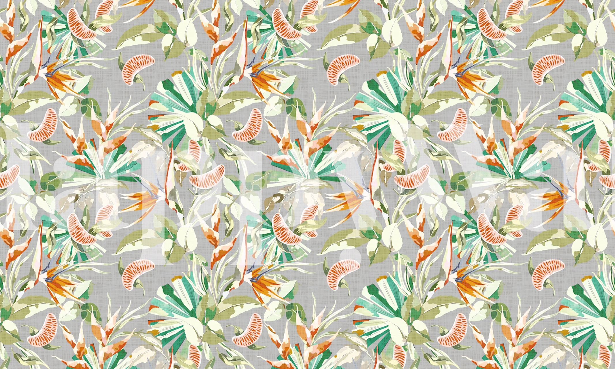 Vibrant jungle wallpaper with orange accents