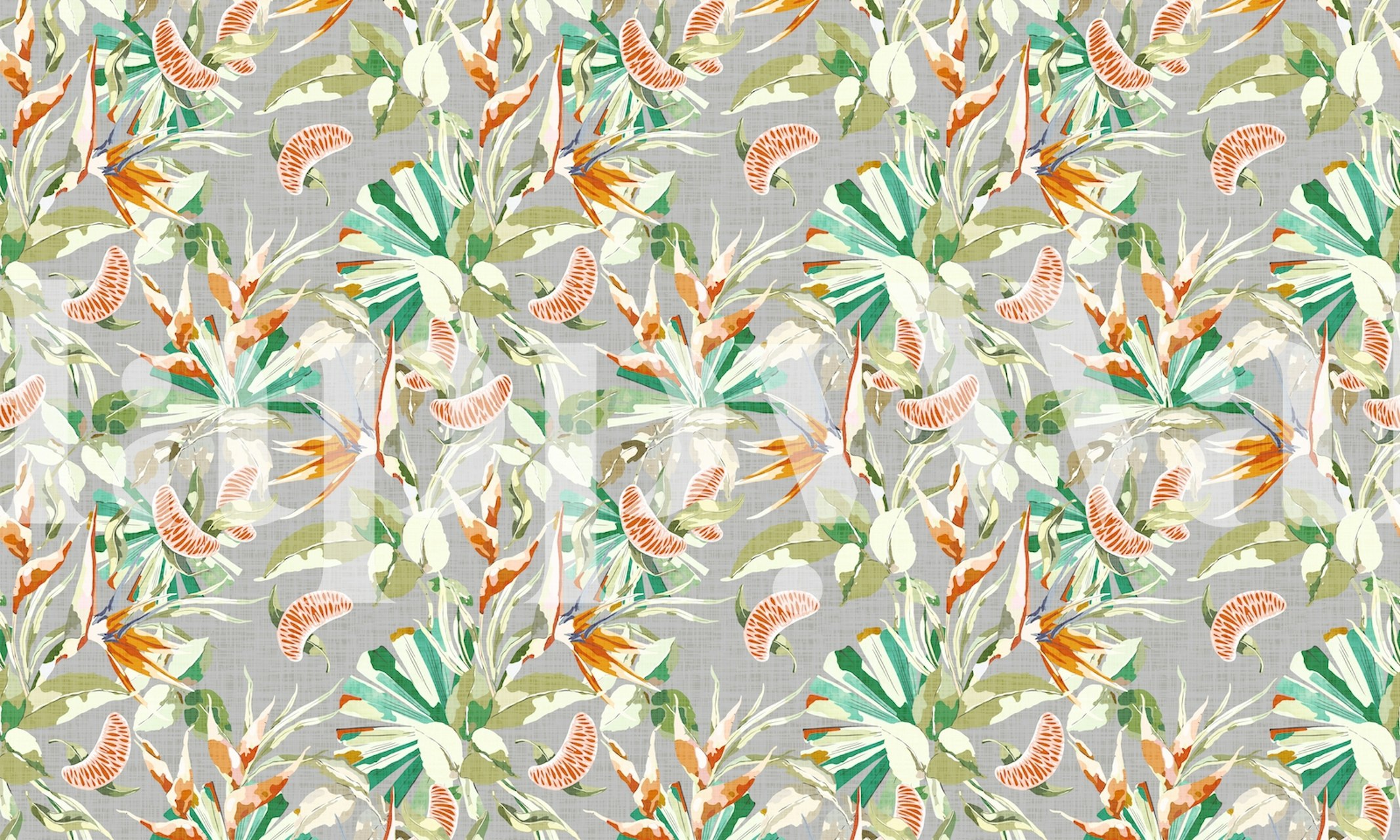 Vibrant jungle wallpaper with orange accents