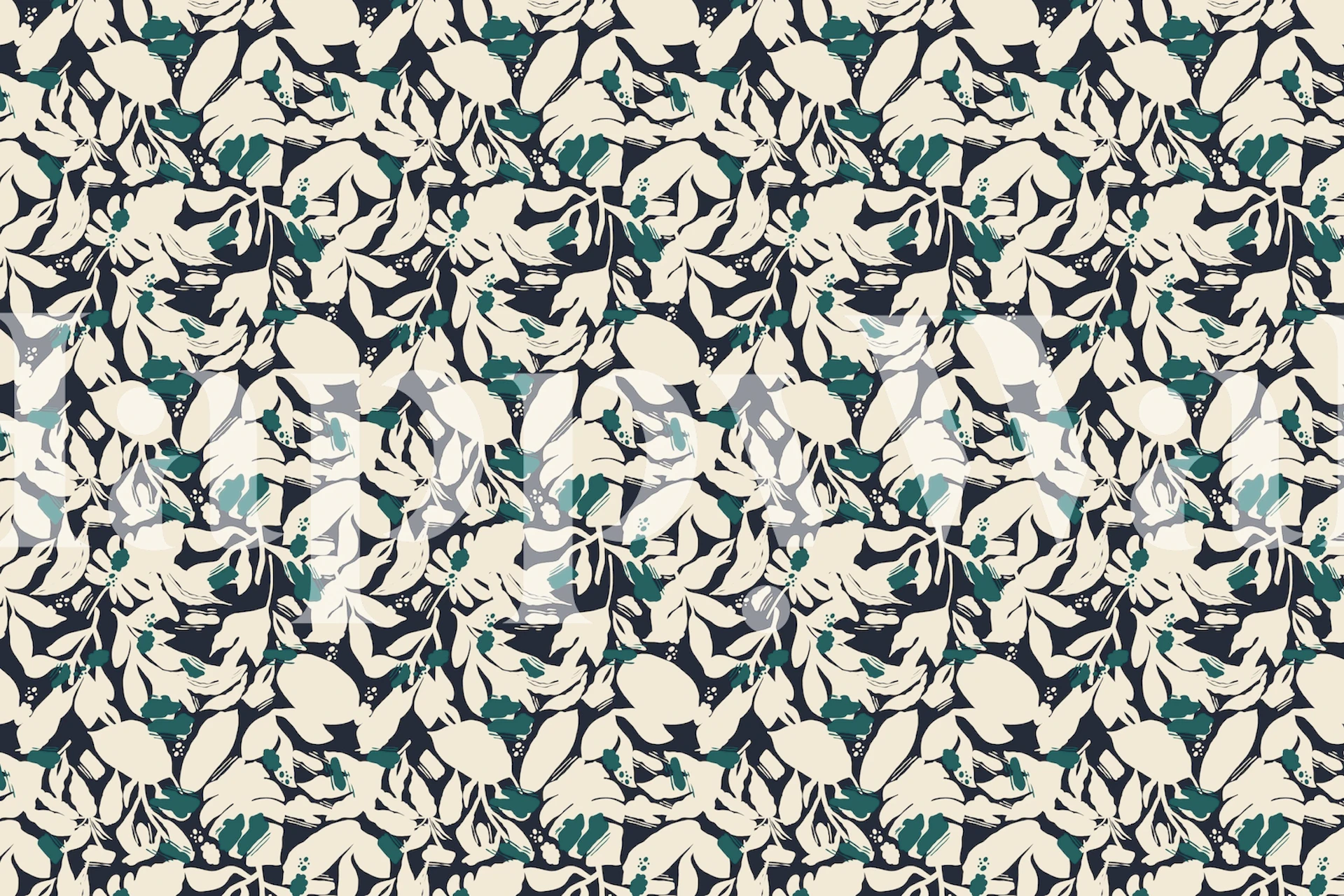 Blue and cream nature leaf pattern wallpaper