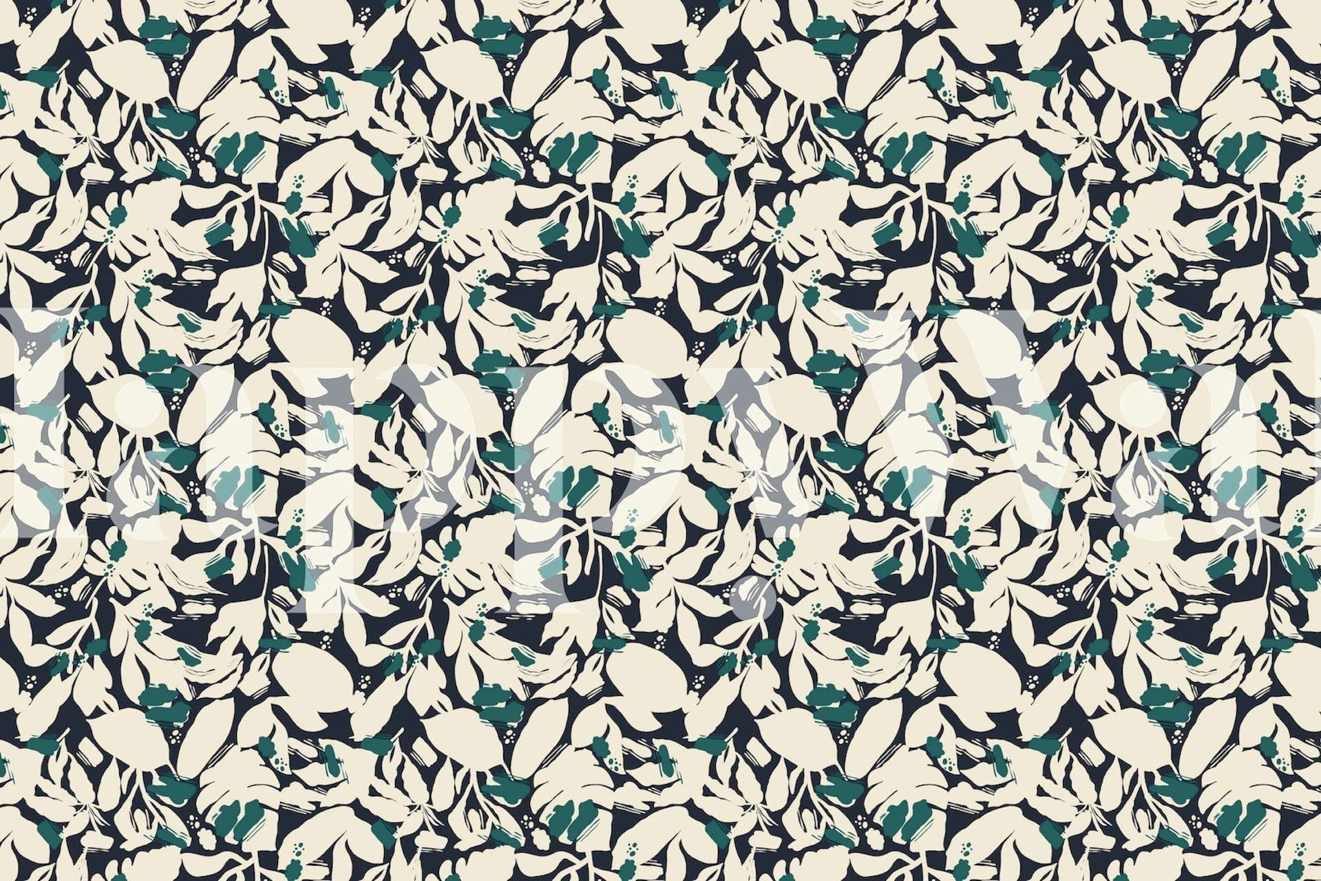 Blue and cream nature leaf pattern wallpaper