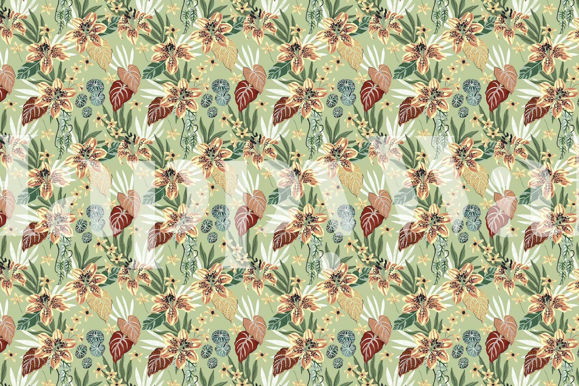 Tropical floral jungle wallpaper in a room