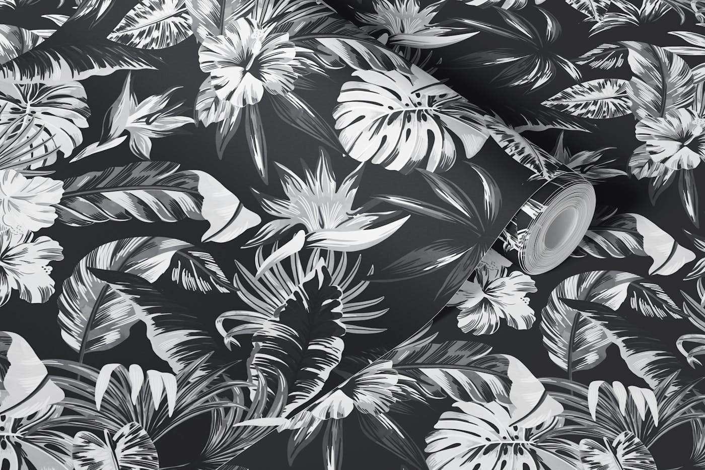 Dark floral jungle BW-77 wallpaper roll