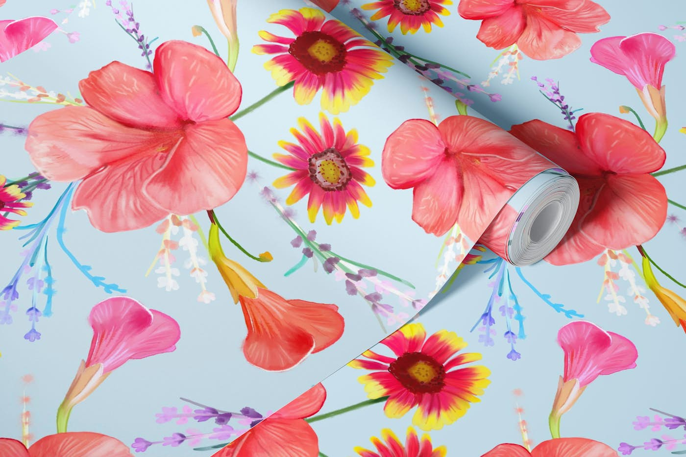 Pretty florals pattern wallpaper roll