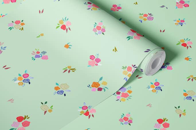Pretty florals trend ditsy flowers green backgroundwallpaper roll
