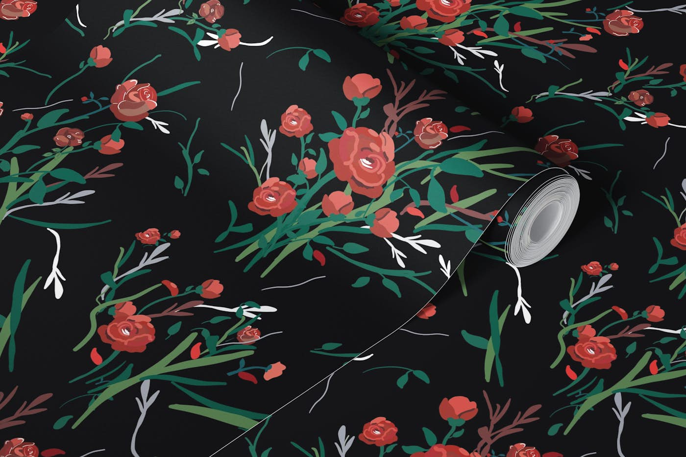 Pretty florals trend roses pattern black pattern wallpaper roll