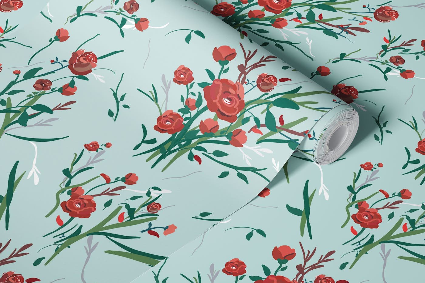 Vintage Rose Garden Mint wallpaper roll