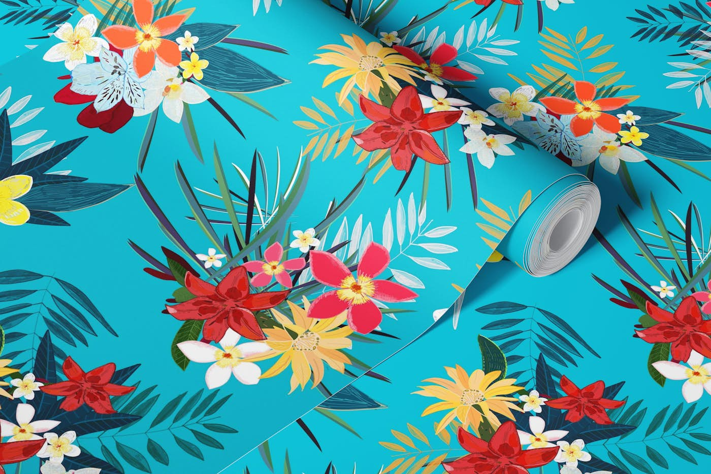 Frangipani and lily wallpaper roll