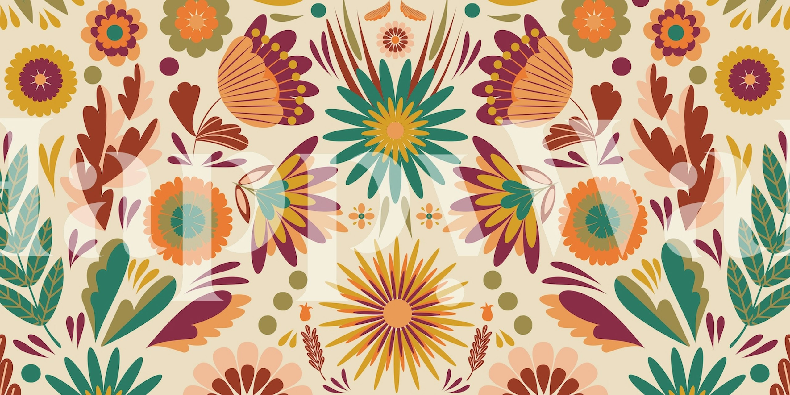 Frida Flowers Beige wallpaper in a room