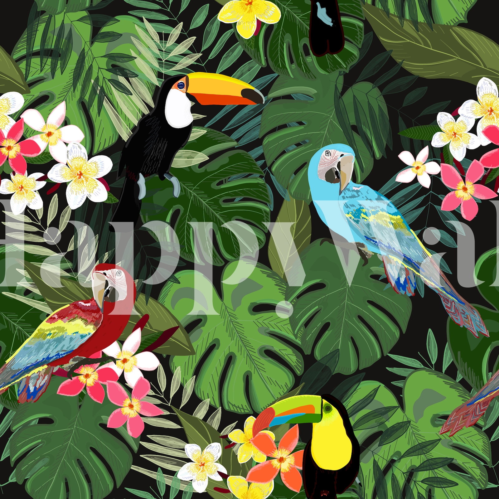 Buy Tropical Forest Black Wallpaper | Happywall