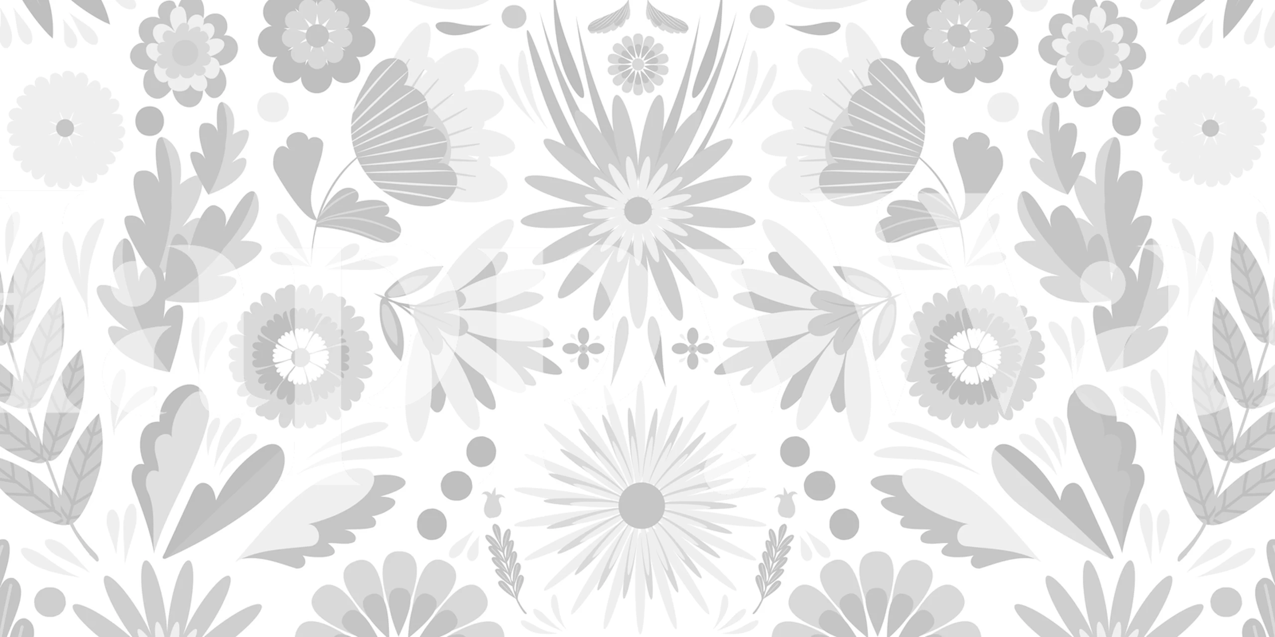 Black and white stylized floral pattern wall mural named Frida Flowers White.