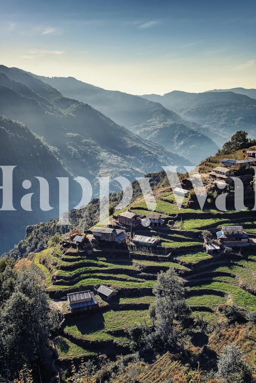 Nepalese landscape wallpaper in a room