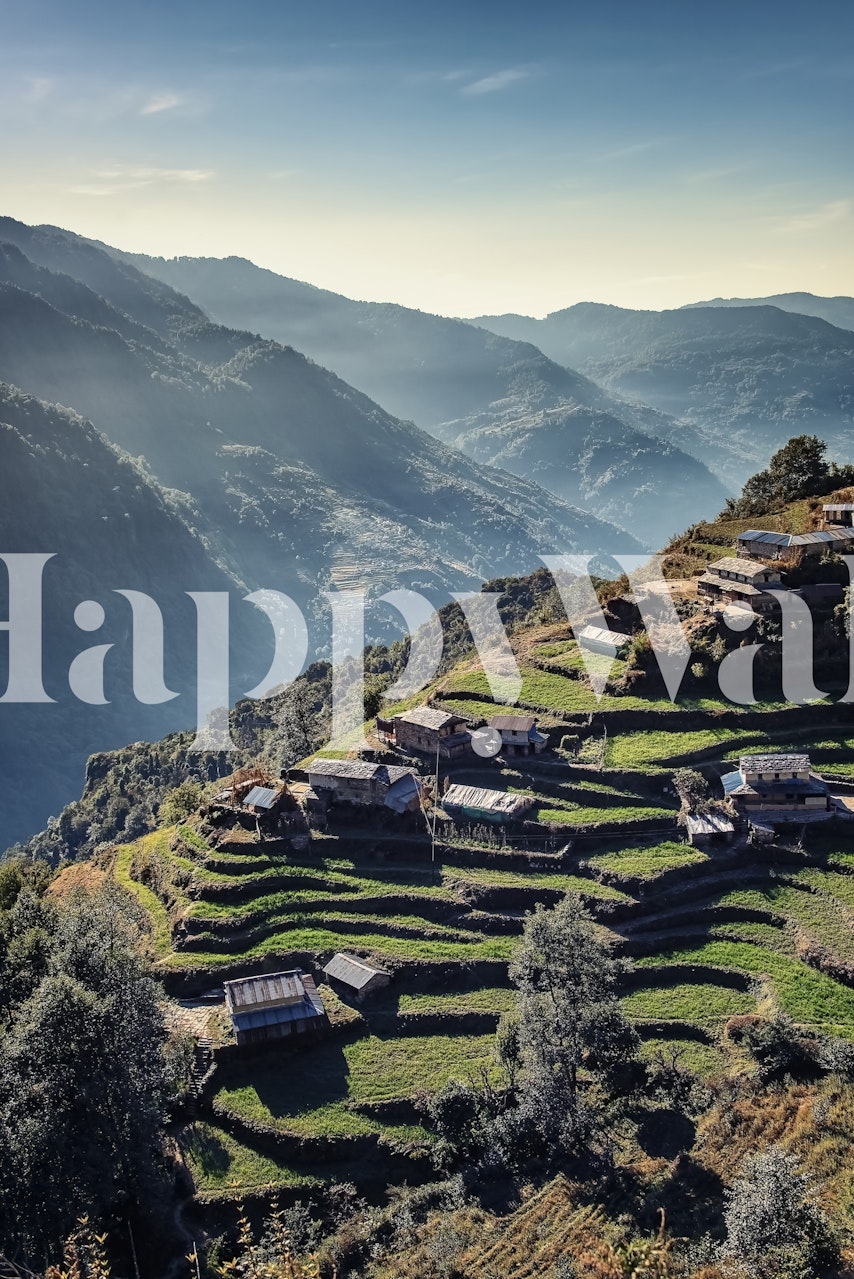 Nepalese landscape wallpaper in a room