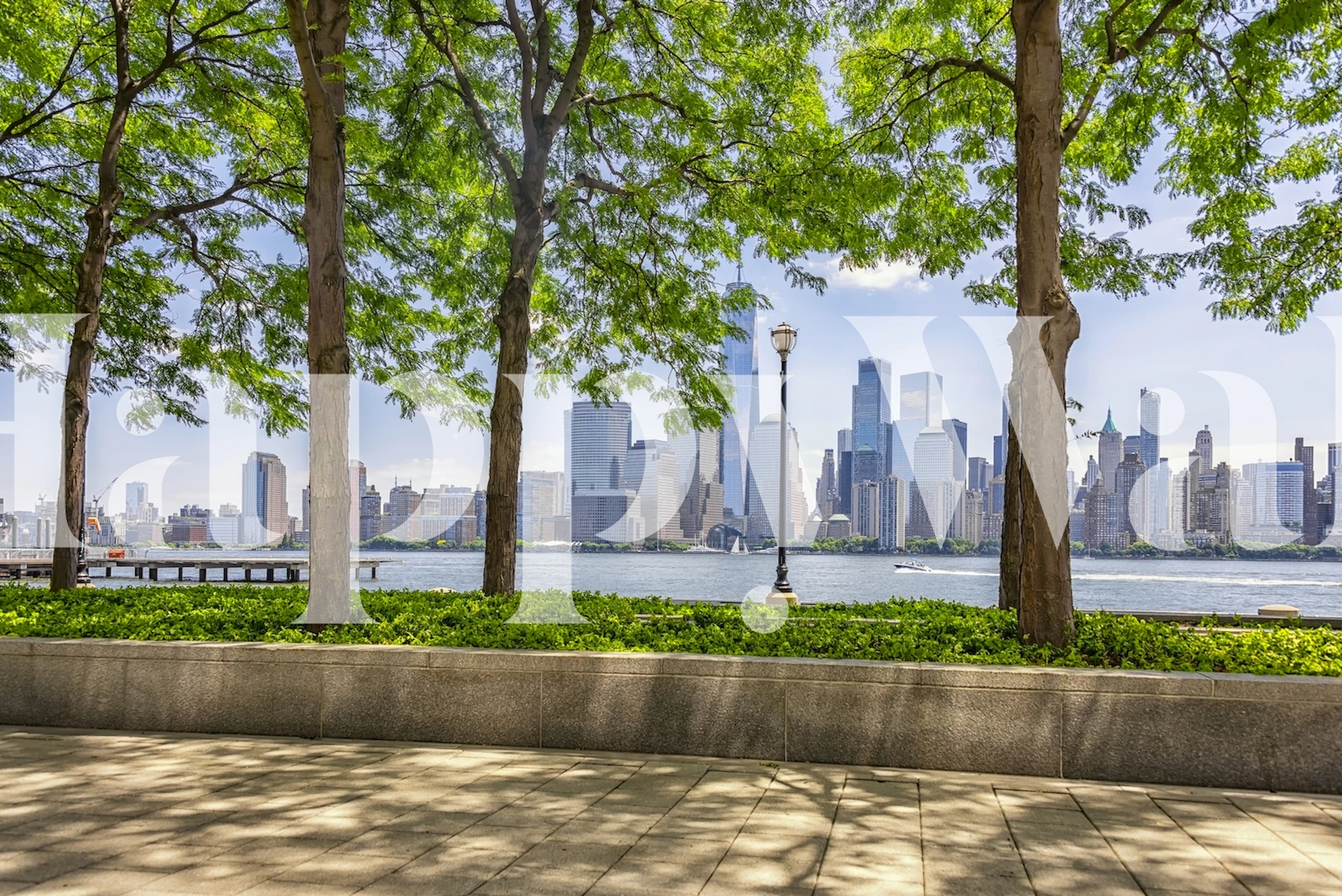 New Jersey skyline with greenery and blue sky wallpaper