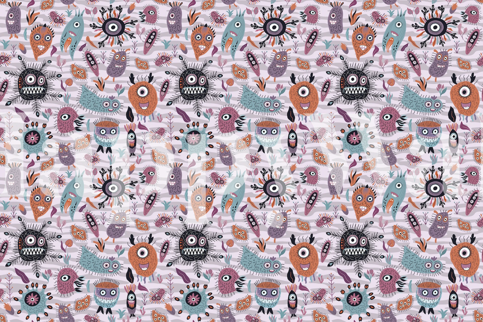 Diseño de papel tapiz juguetón Monster Park en una habitación