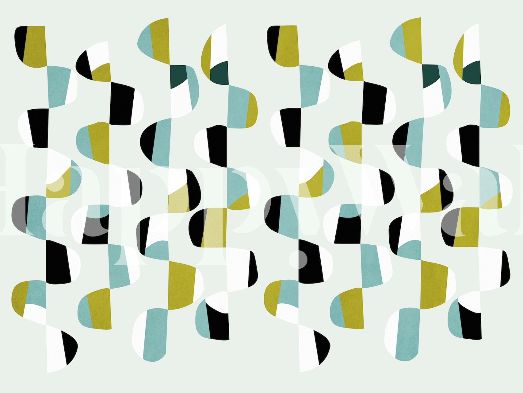 Colorful geometric pattern in teal, black, and white wallpaper