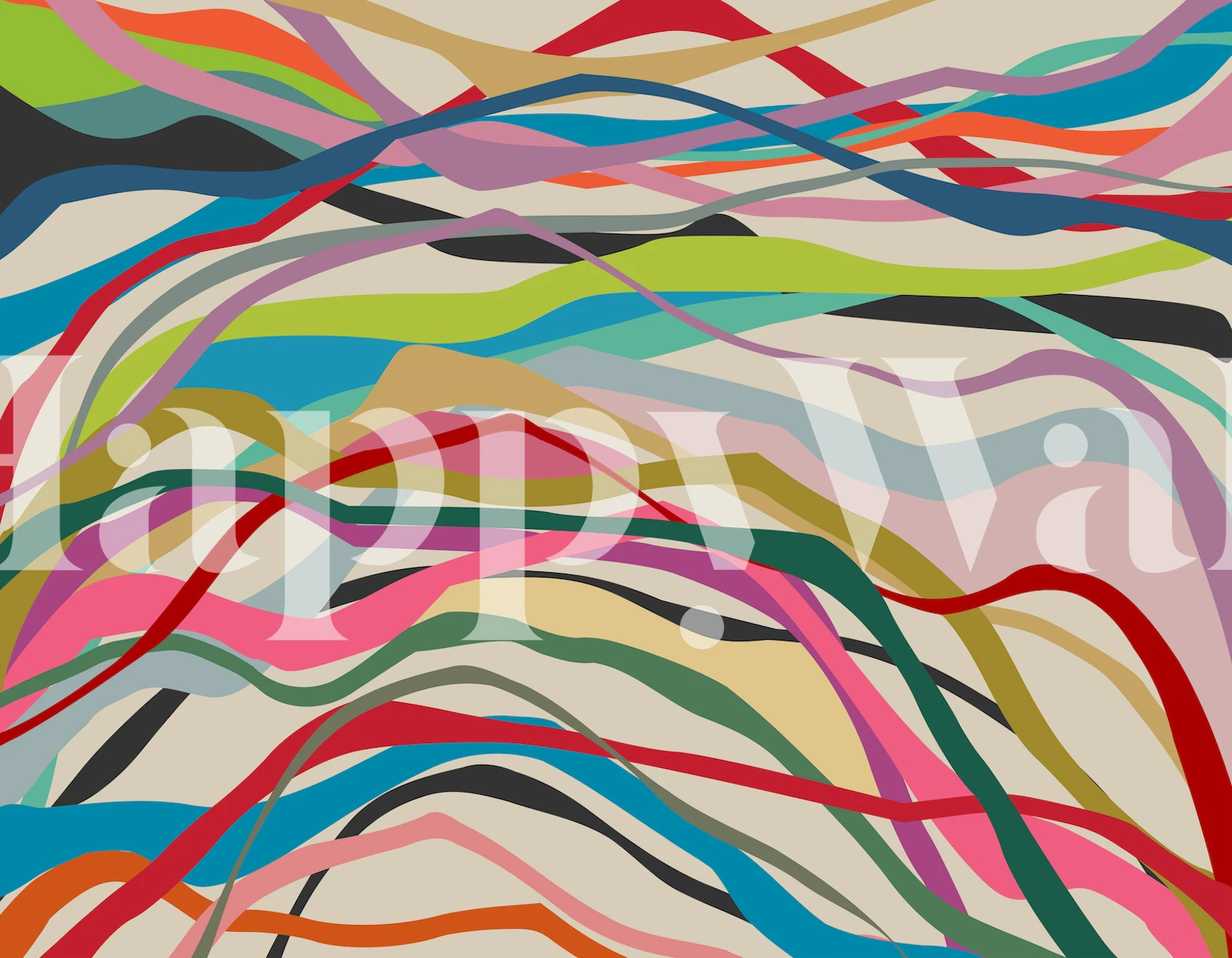 Abstract flowing lines in bright colors on beige background wallpaper