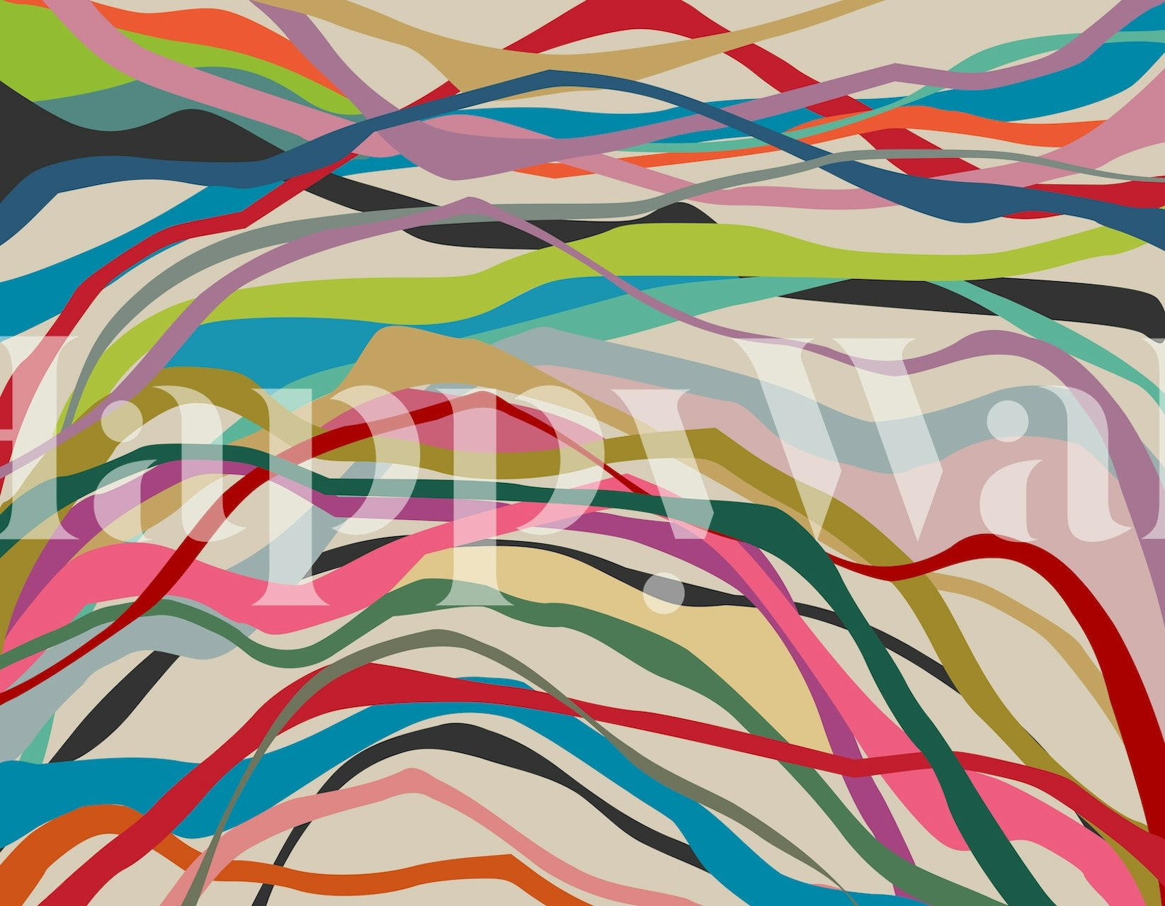 Abstract flowing lines in bright colors on beige background wallpaper