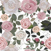 Peony and rose pattern white wallpaper