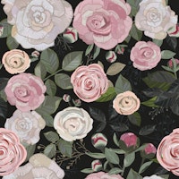 Peony and rose pattern black behang