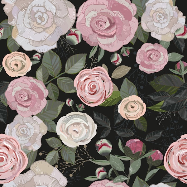 Peony and rose pattern black