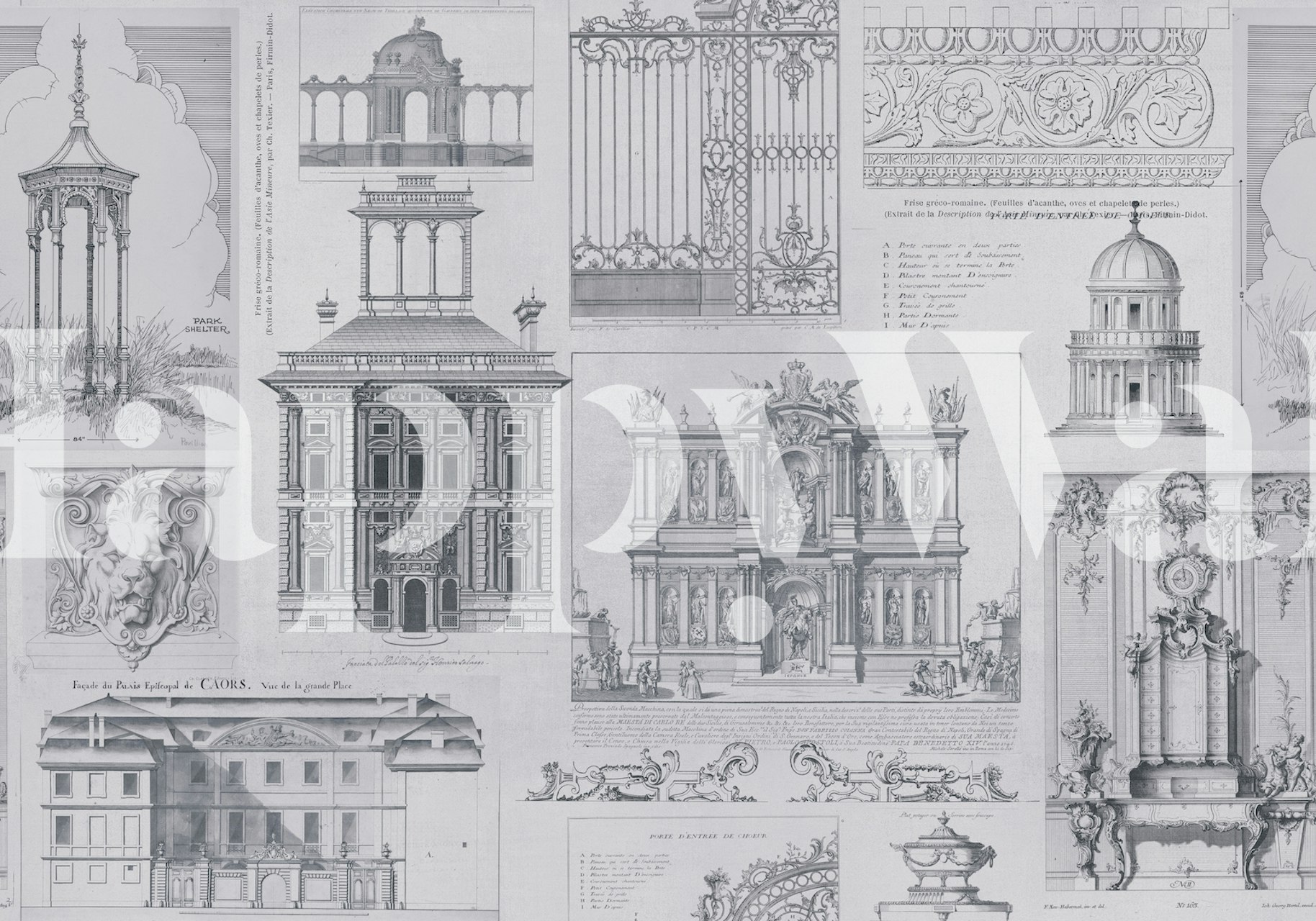 Classic Architecture Collage Grey nella stanza