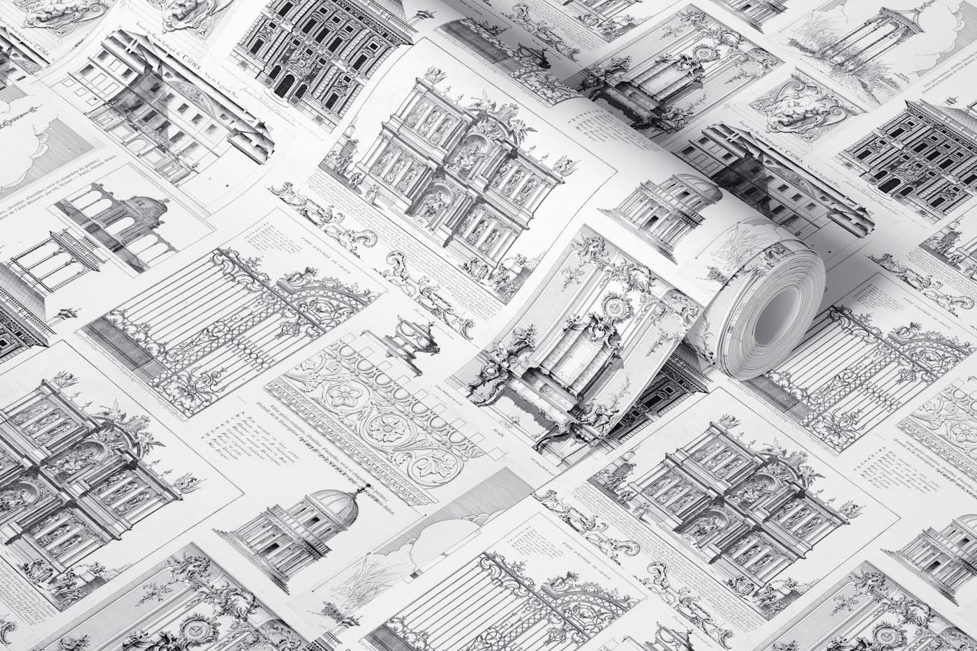 Classic Victorian Architecture Black And White wallpaper roll