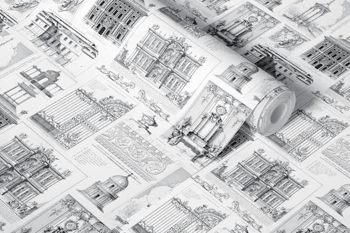 Classic Victorian Architecture Black And Whitewallpaper roll