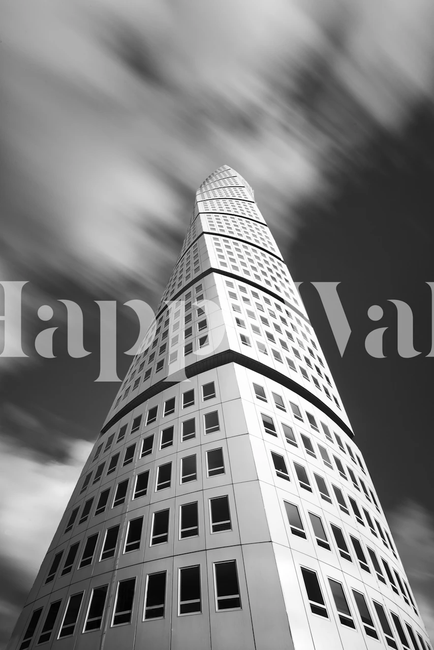 Geometric tower in black and white wallpaper