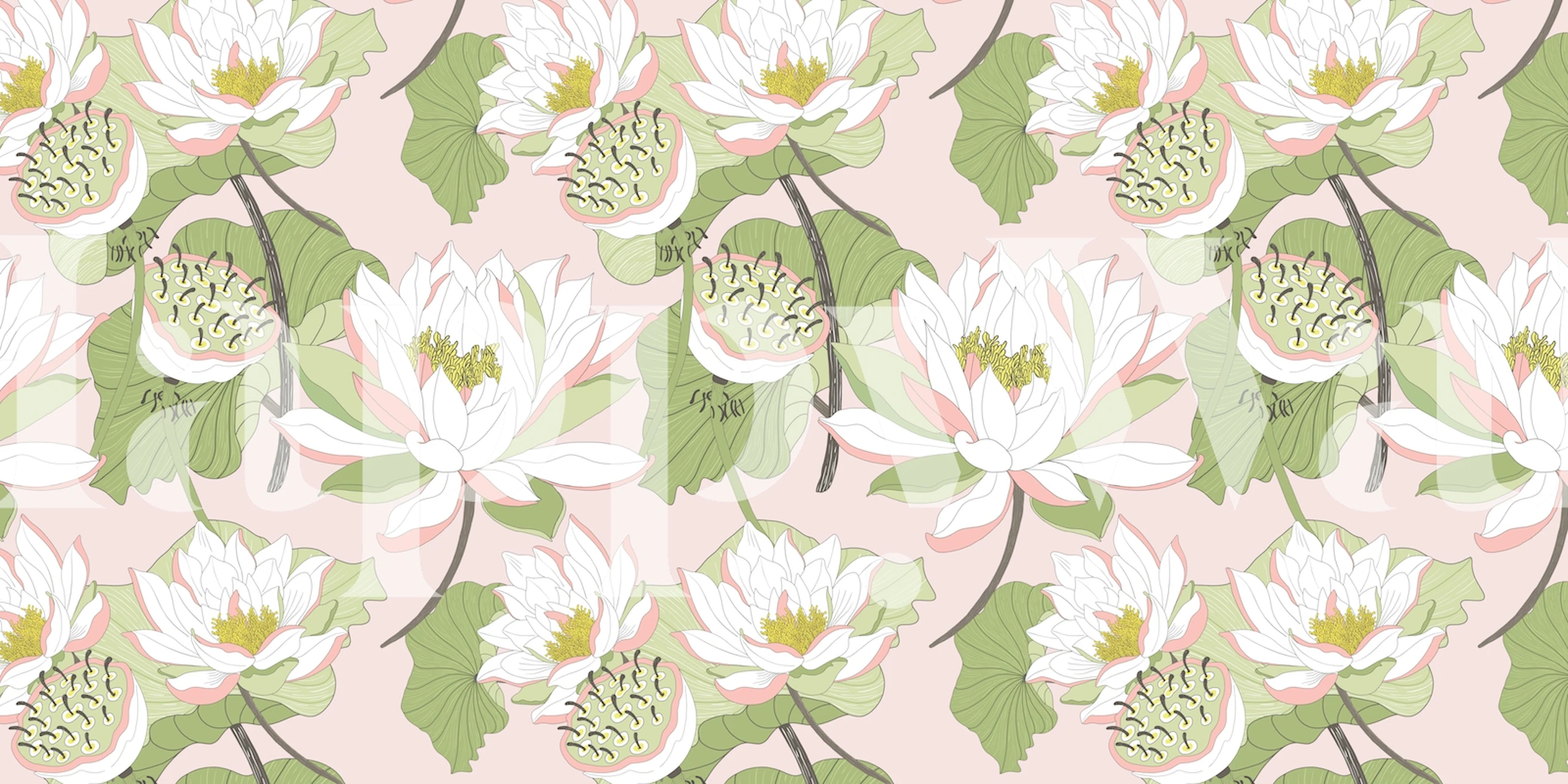 Nymphaea full floral wallpaper in a room