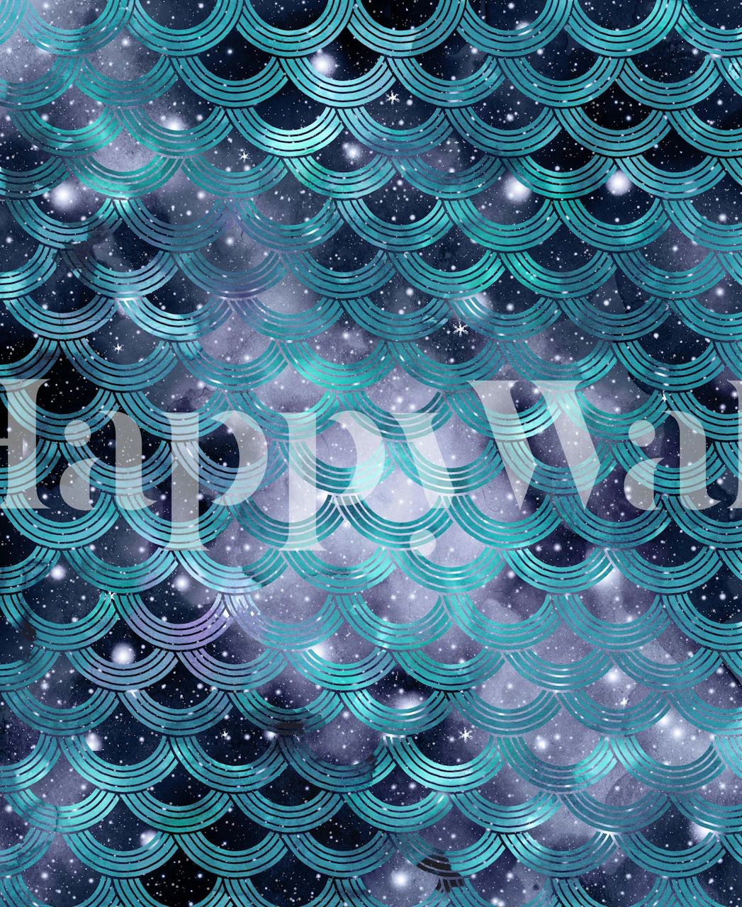 Teal mermaid scales pattern on dark starry background wallpaper