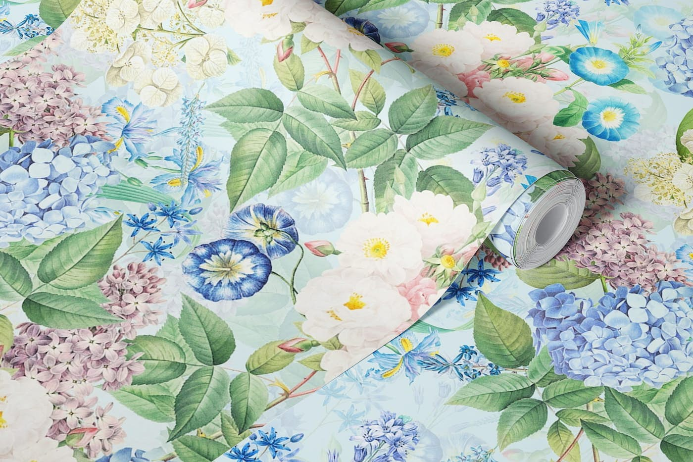 Baroque Summer Day Blue Vintage Rose Garden wallpaper roll