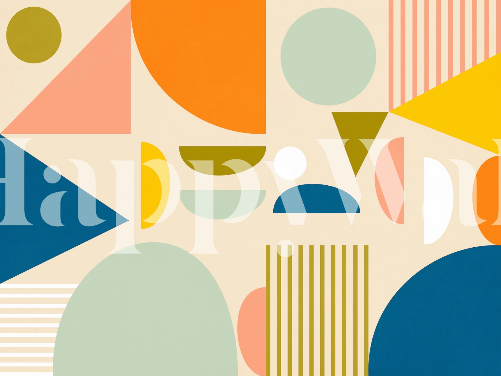 Abstract geometric wallpaper design in a room