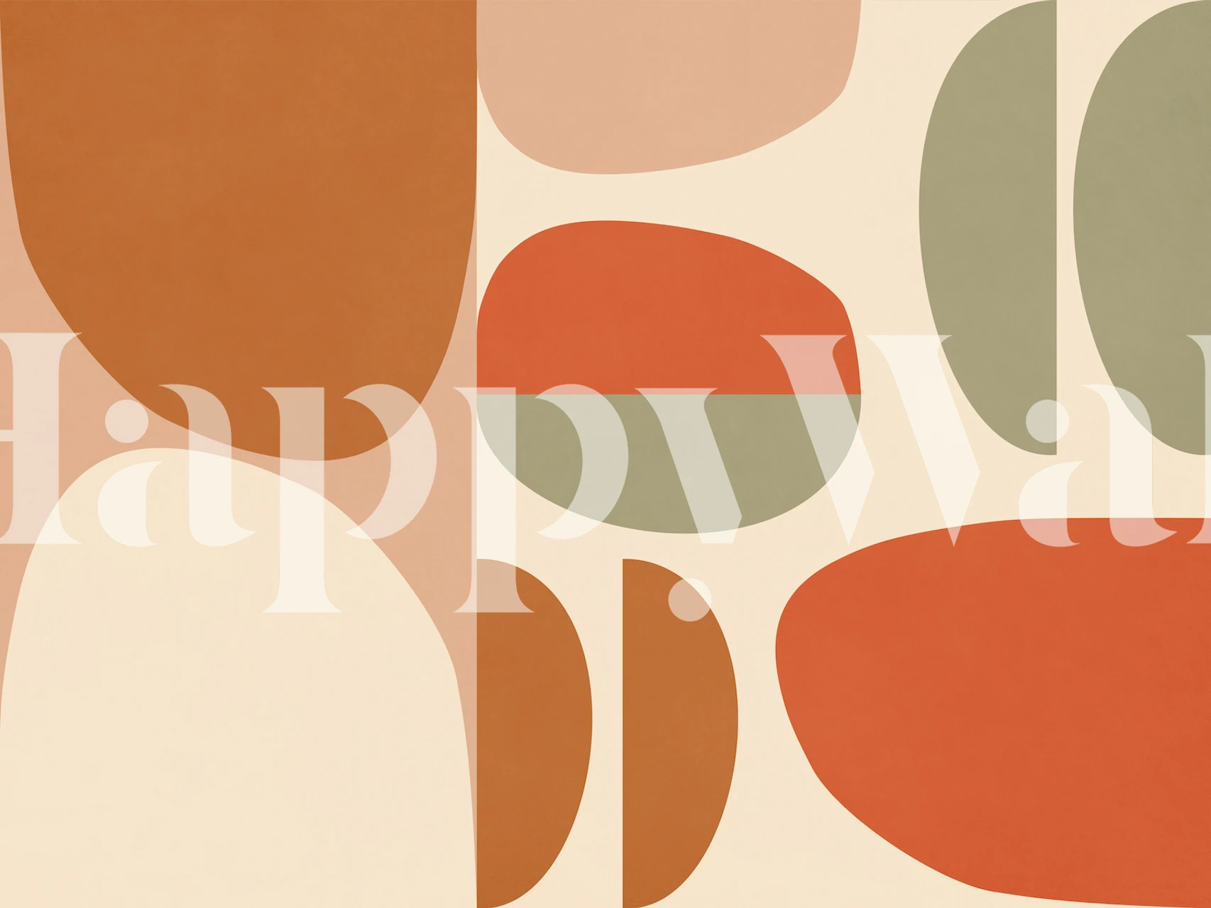 Geometric shapes in warm earthy tones of terracotta and green wallpaper