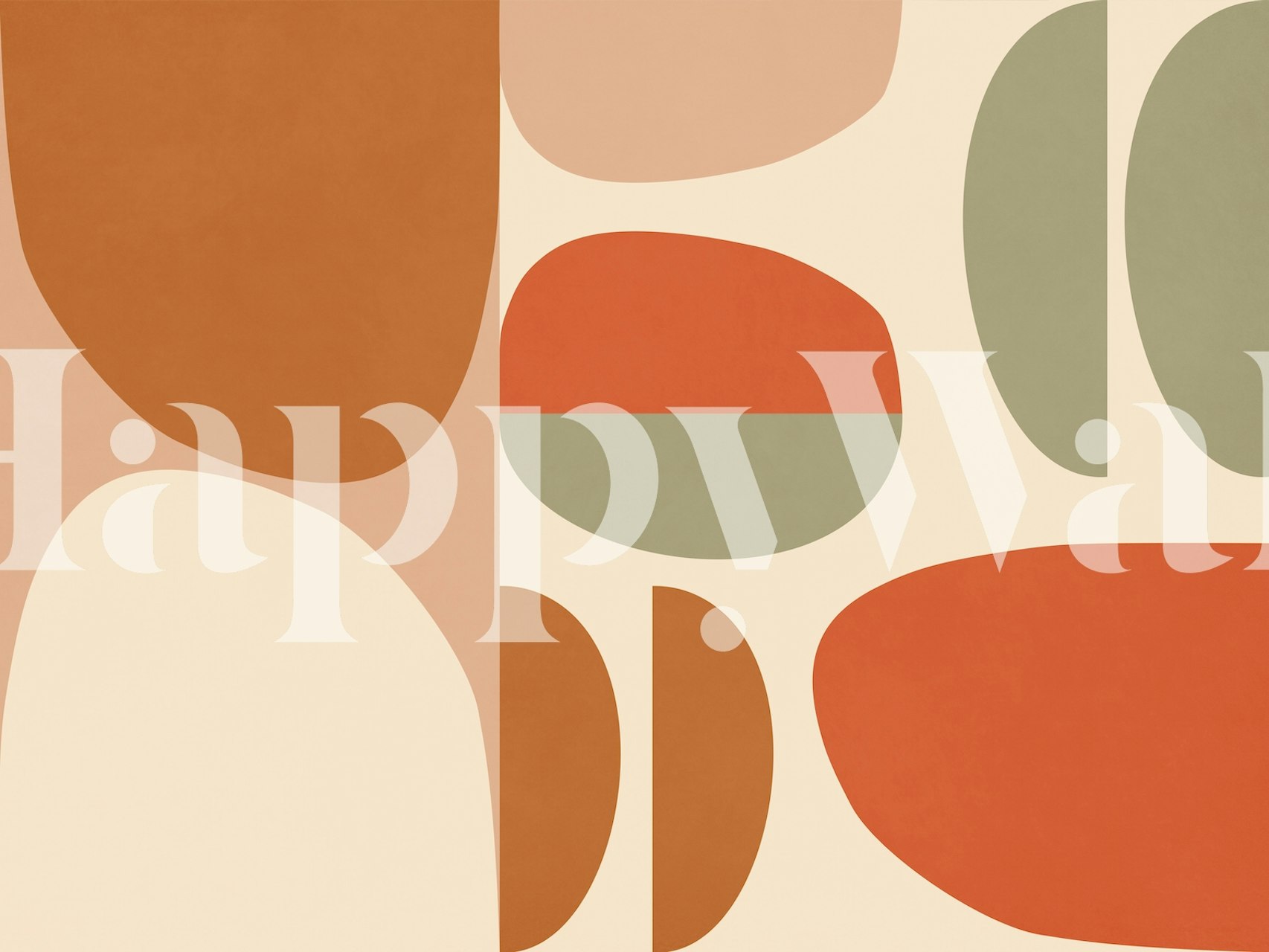 Geometric shapes in warm earthy tones of terracotta and green wallpaper