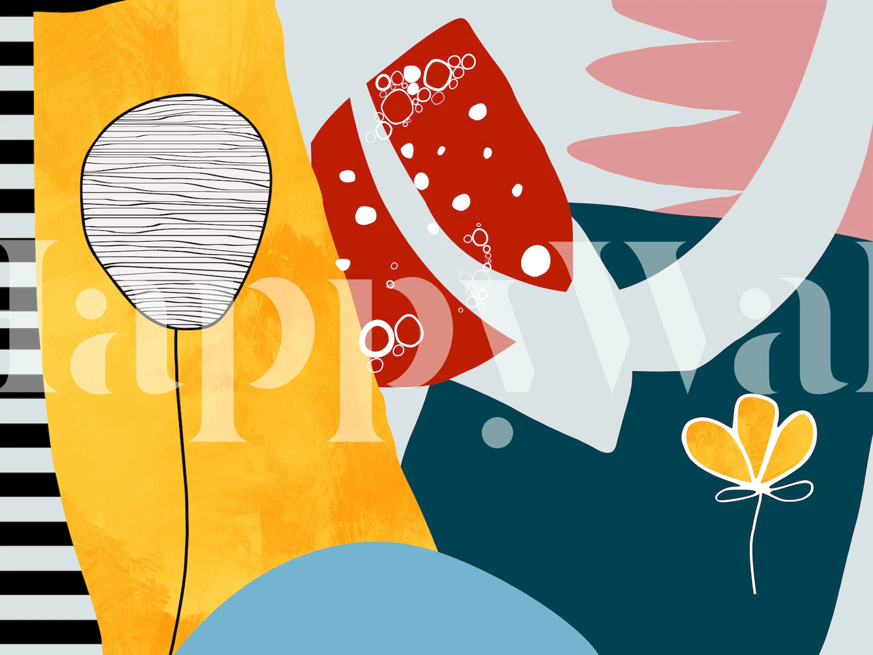 Abstraktes Wandbild „Sun Party“ mit bunten Formen und floralem Design