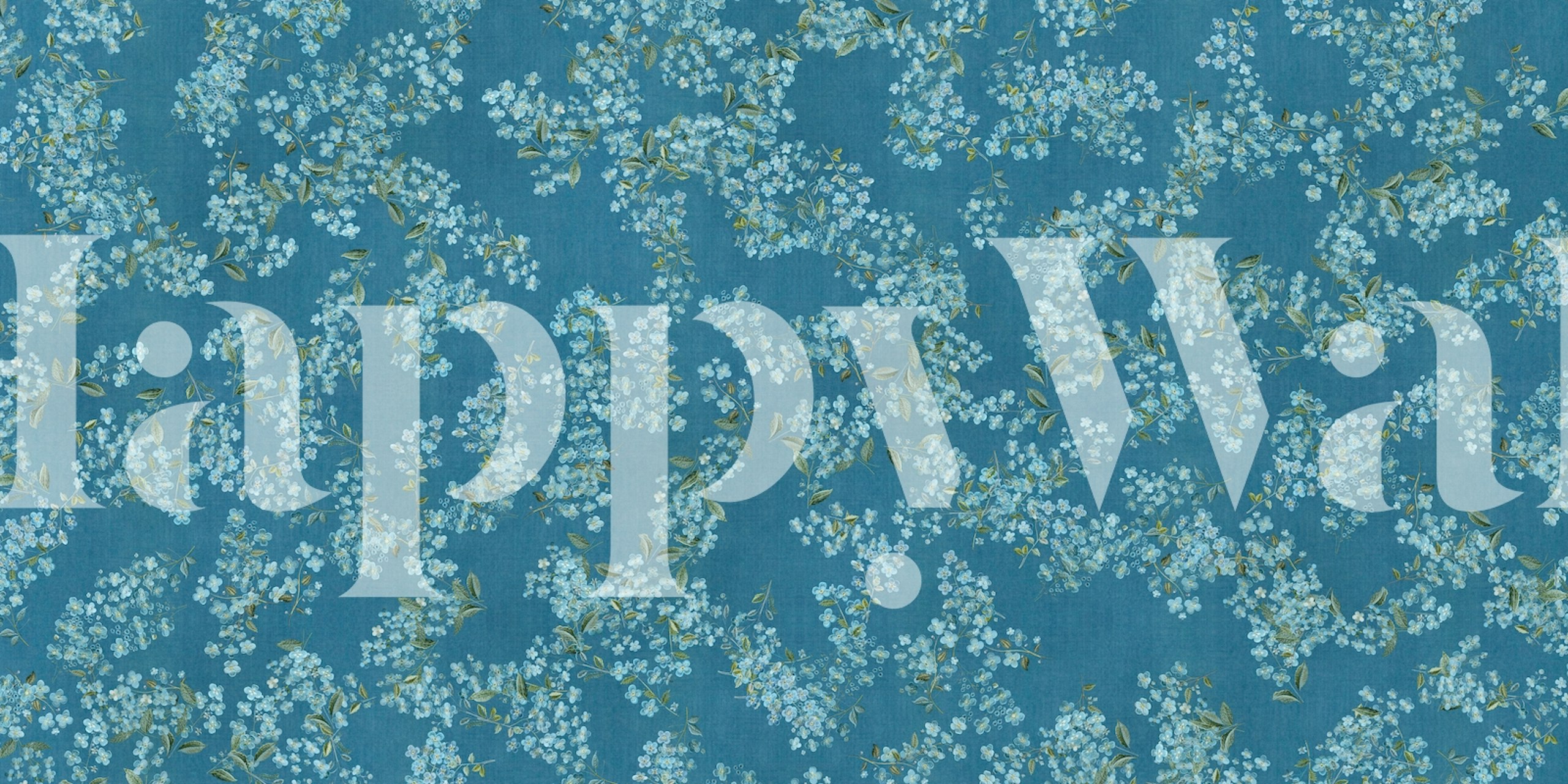 Embroidery forget me not flowers wallpaper in a room