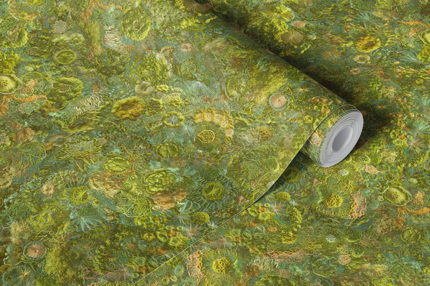 embroidery moss green wallpaper roll