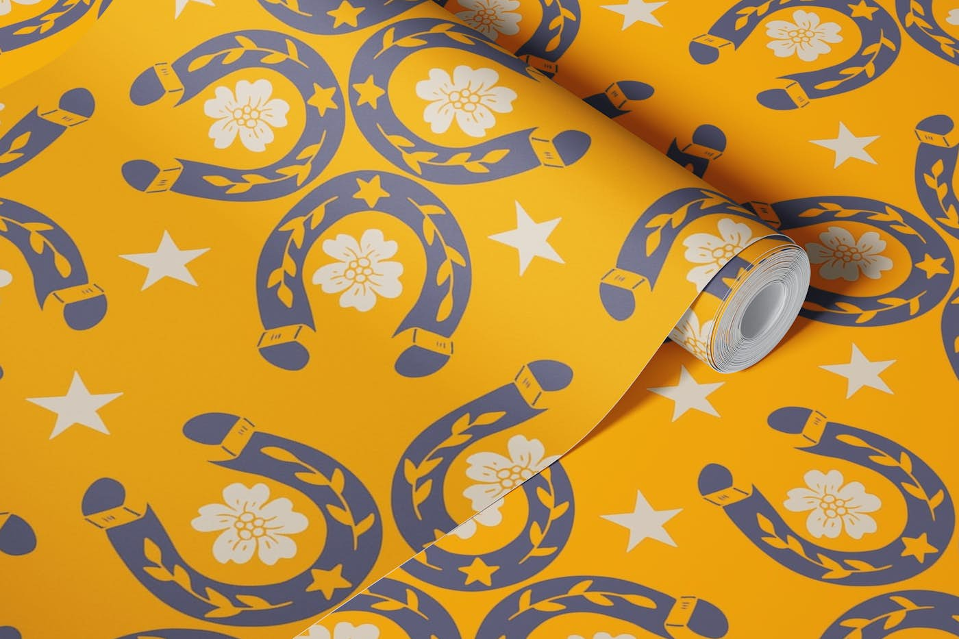 Lucky horseshoes pattern wallpaper roll