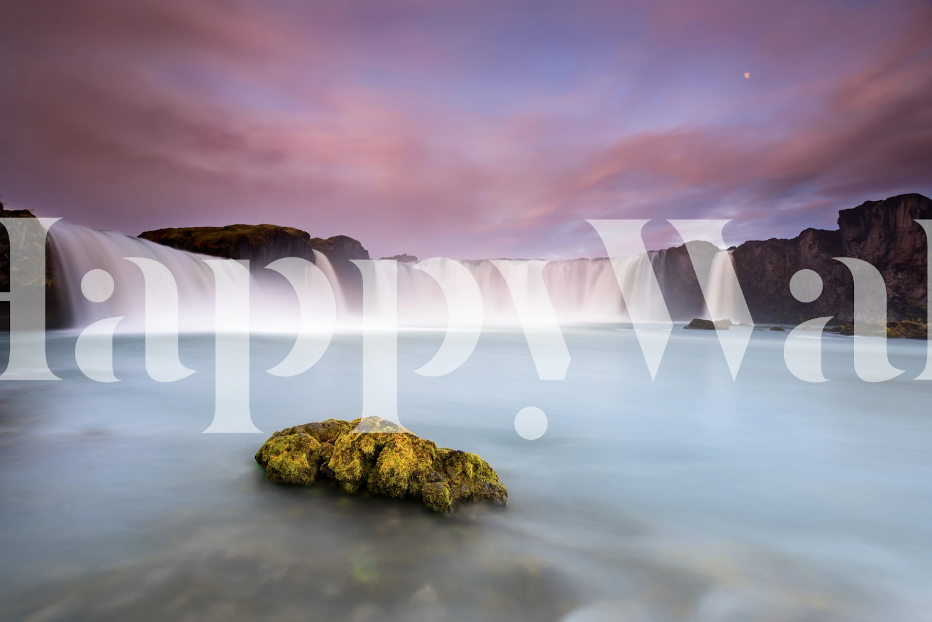 Godafoss Waterfall with flowing water and purple sky wallpaper