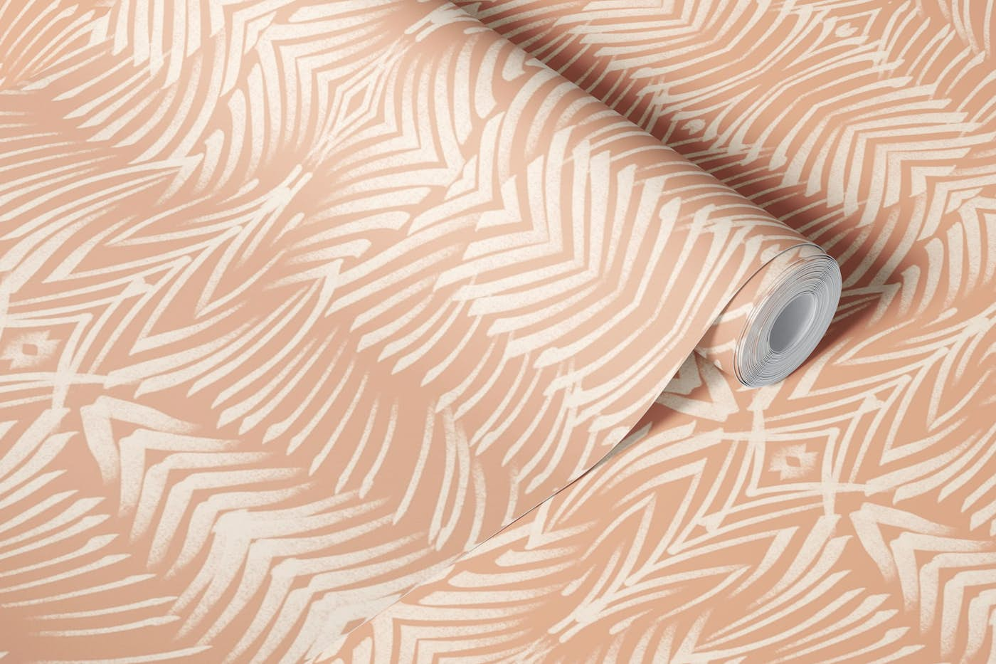 Peach Mosaic Line Art pattern wallpaper roll