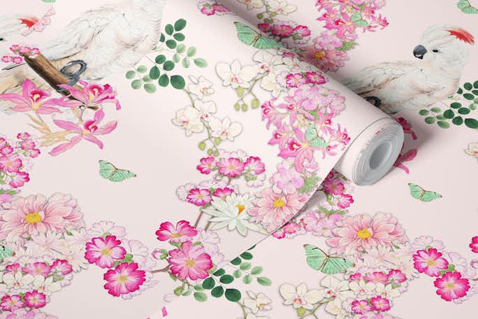 ASIA FLOWERS & COCKATOO ROSEwallpaper roll