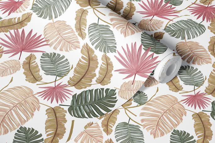 Nature color hand drawn leaves whitewallpaper roll