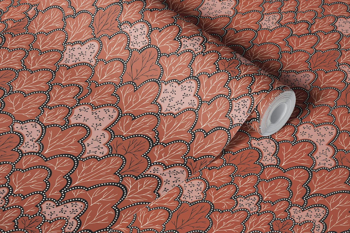 Indian Summer Foliage terracotta wallpaper roll